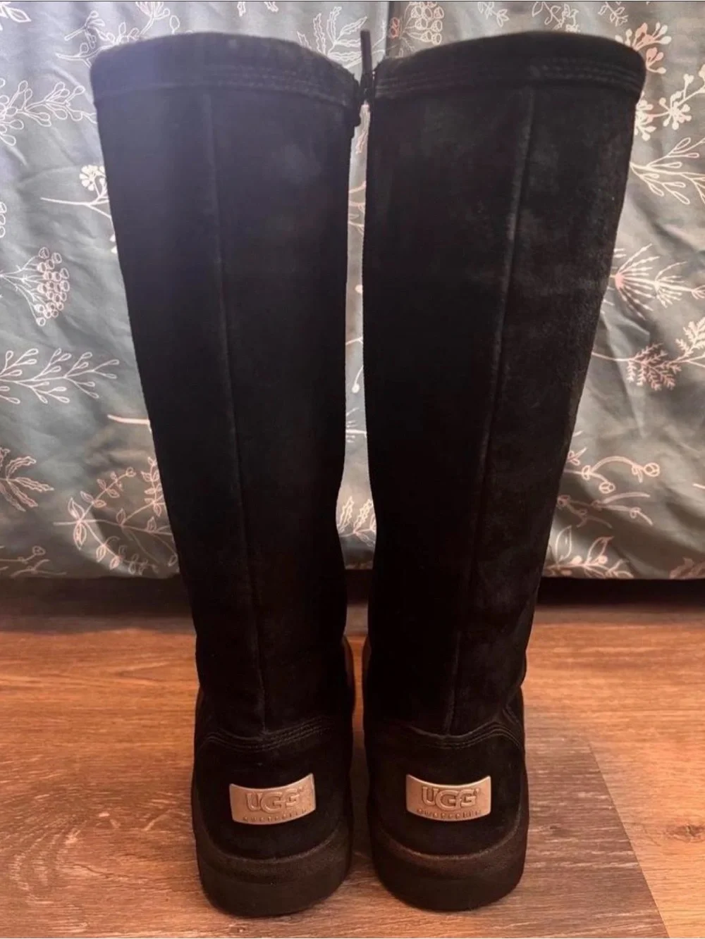 UGG Australia black suede tall zip up boots